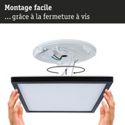 Plafonnier LED carré noir avec diffuseur blanc et montage facile par vis pour éclairage intérieur