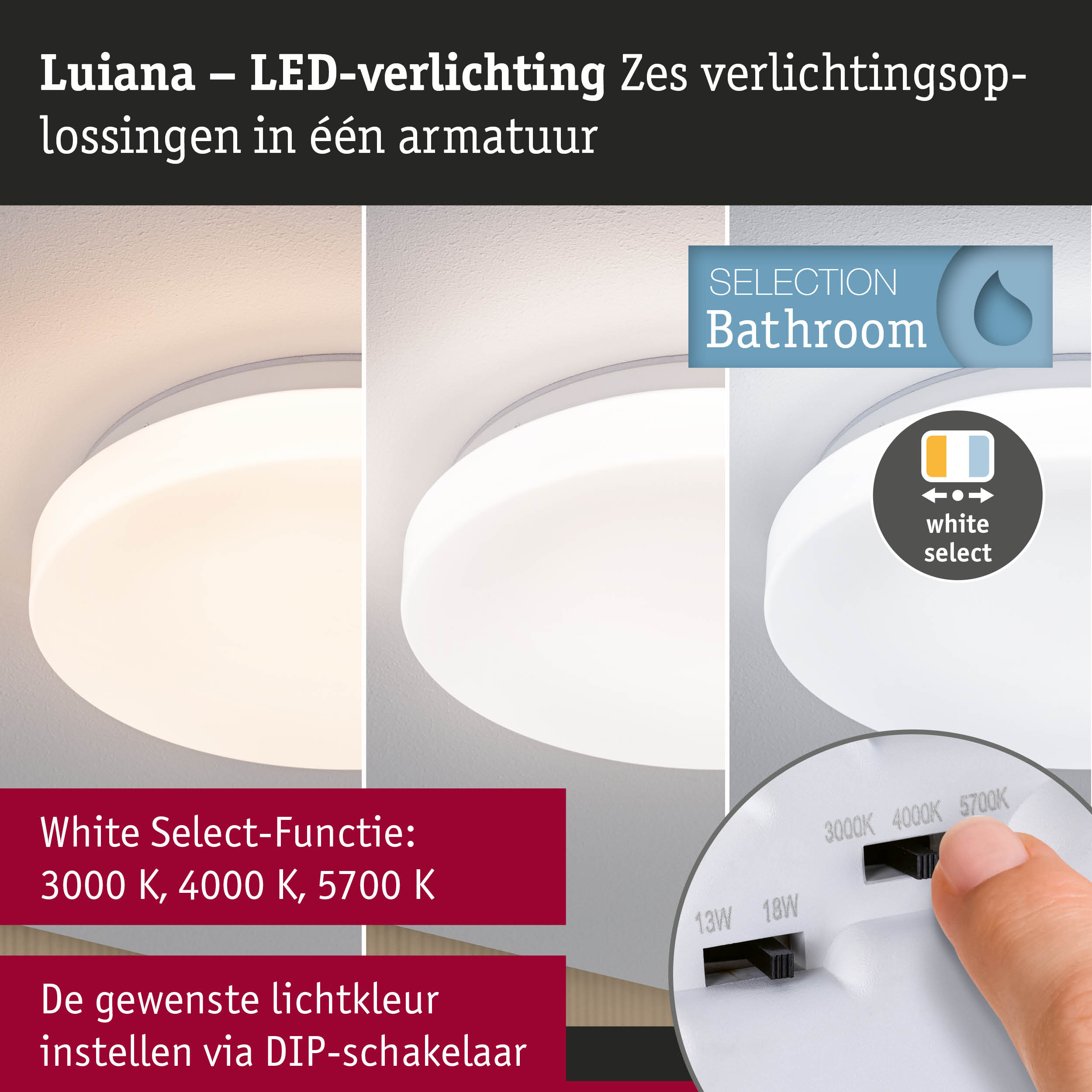 Luiana LED-plafondlamp met instelbare lichtkleur 3000K tot 5700K voor badkamer