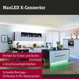 Moderne Küche mit MaxLED X-Connector für LED-Beleuchtung an Ecken und Stufen mit 5-Pin-Stecksystem