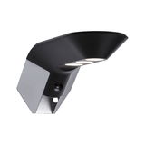 Moderne LED-buitenwandlamp van zwart en grijs aluminium met bewegingssensor en drie lichtbronnen