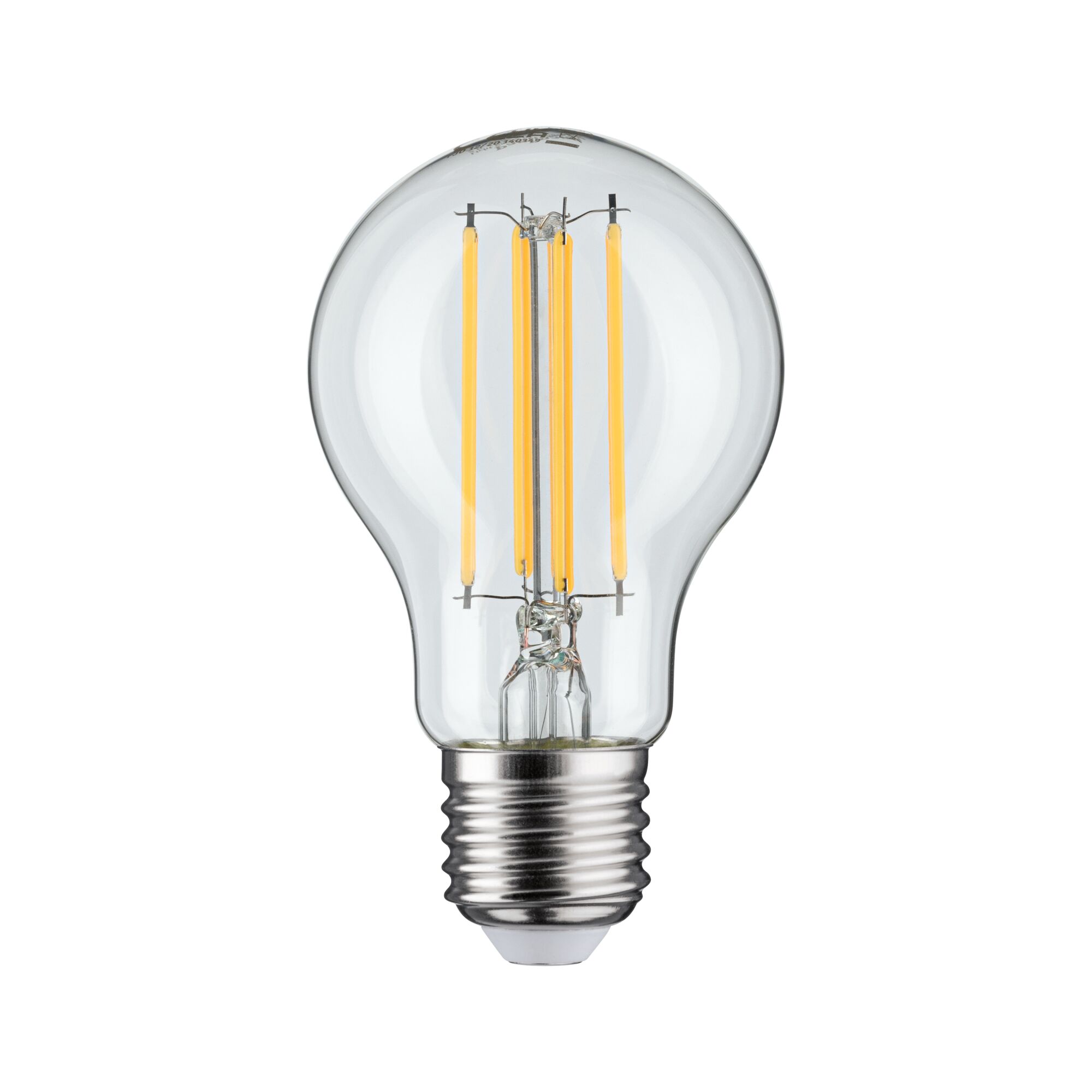 Klassische LED-Filament-Glühbirne mit transparentem Glas und E27-Fassung für energiesparende Beleuchtung