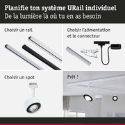 Système de rail modulaire URail avec rails blancs et noirs et spots LED blancs pour un éclairage flexible