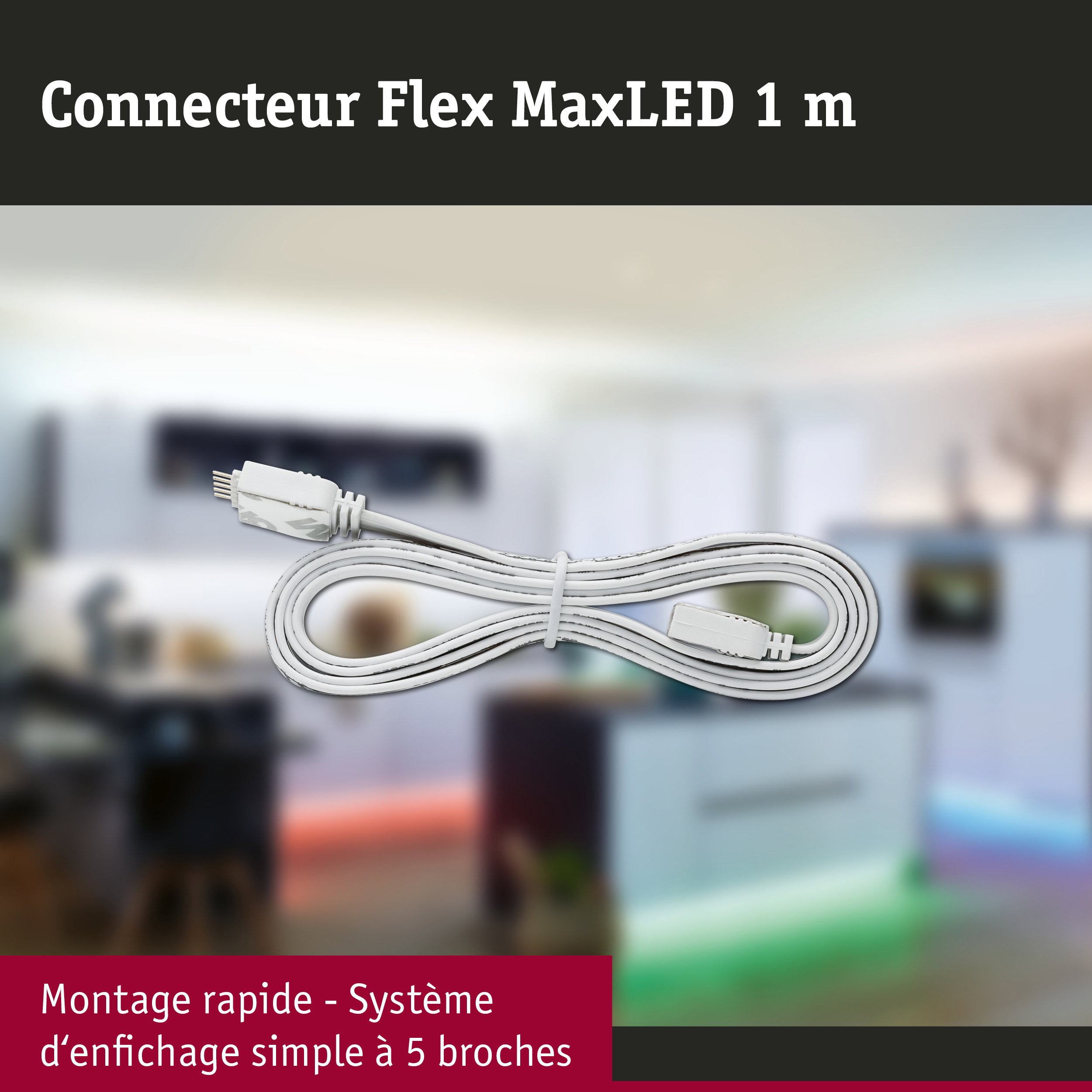 Câble connecteur Flex MaxLED blanc de 1 m avec prise 5 broches pour éclairage LED