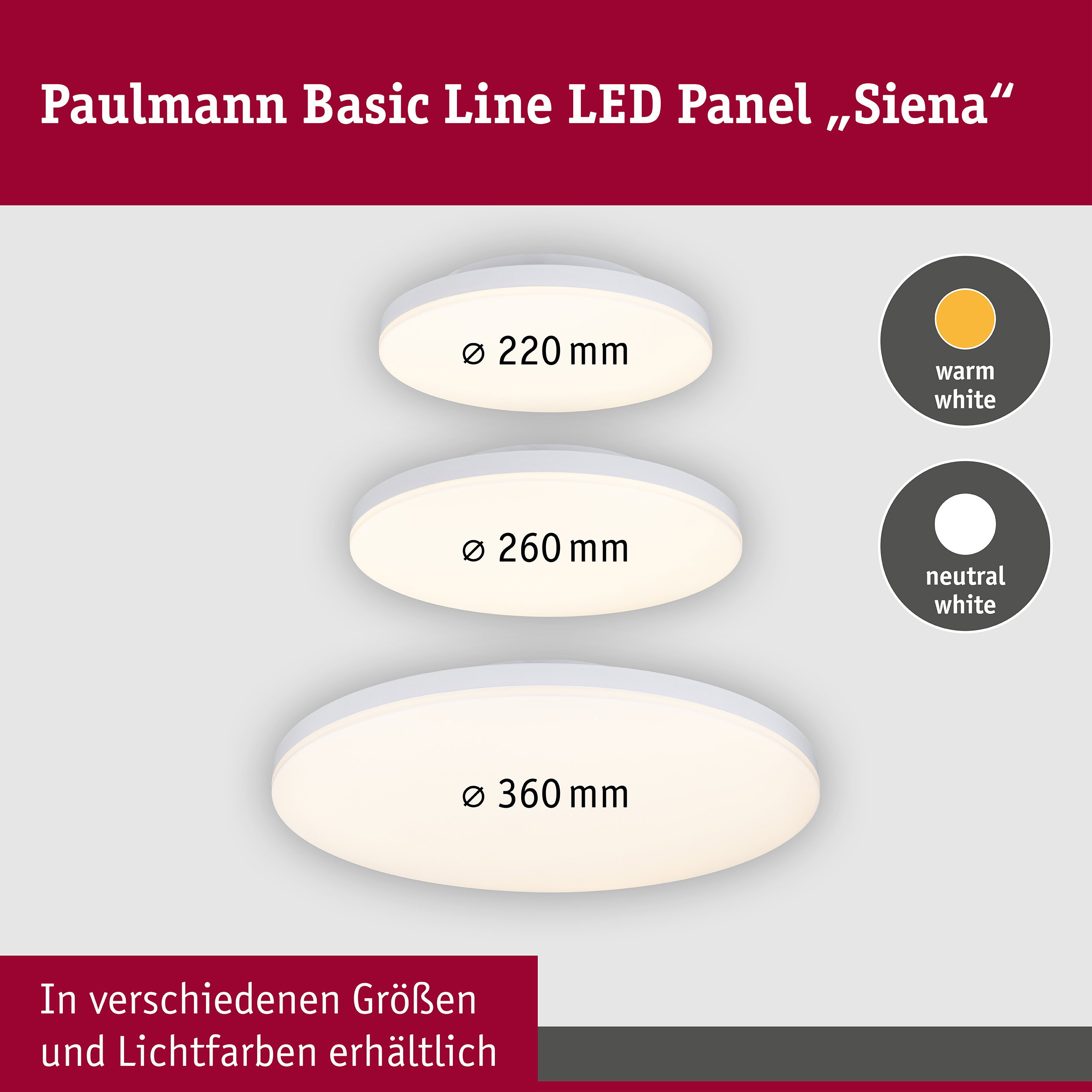 LED Deckenleuchte Siena 3000K 220mm 1000lm 230V 12,3W