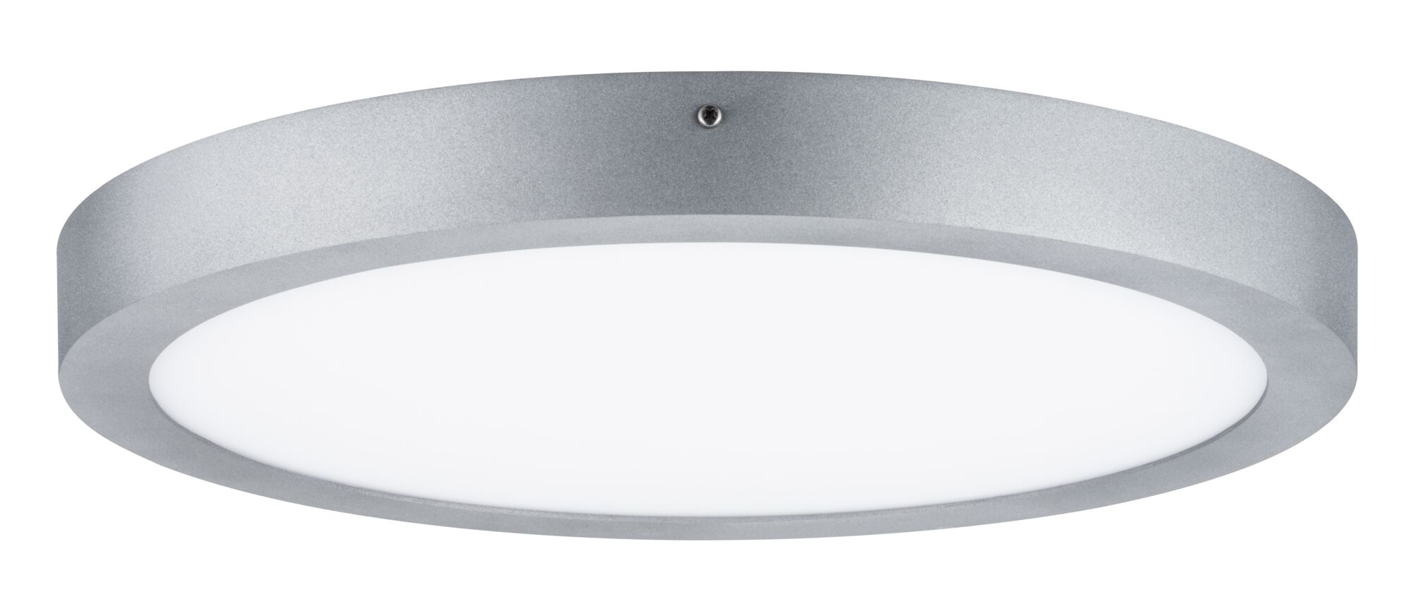 Ronde plafondlamp van zilverkleurig metaal met witte diffuser voor moderne binnenverlichting