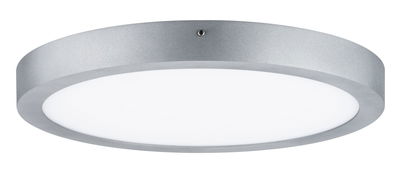 Ronde plafondlamp van zilverkleurig metaal met witte diffuser voor moderne binnenverlichting