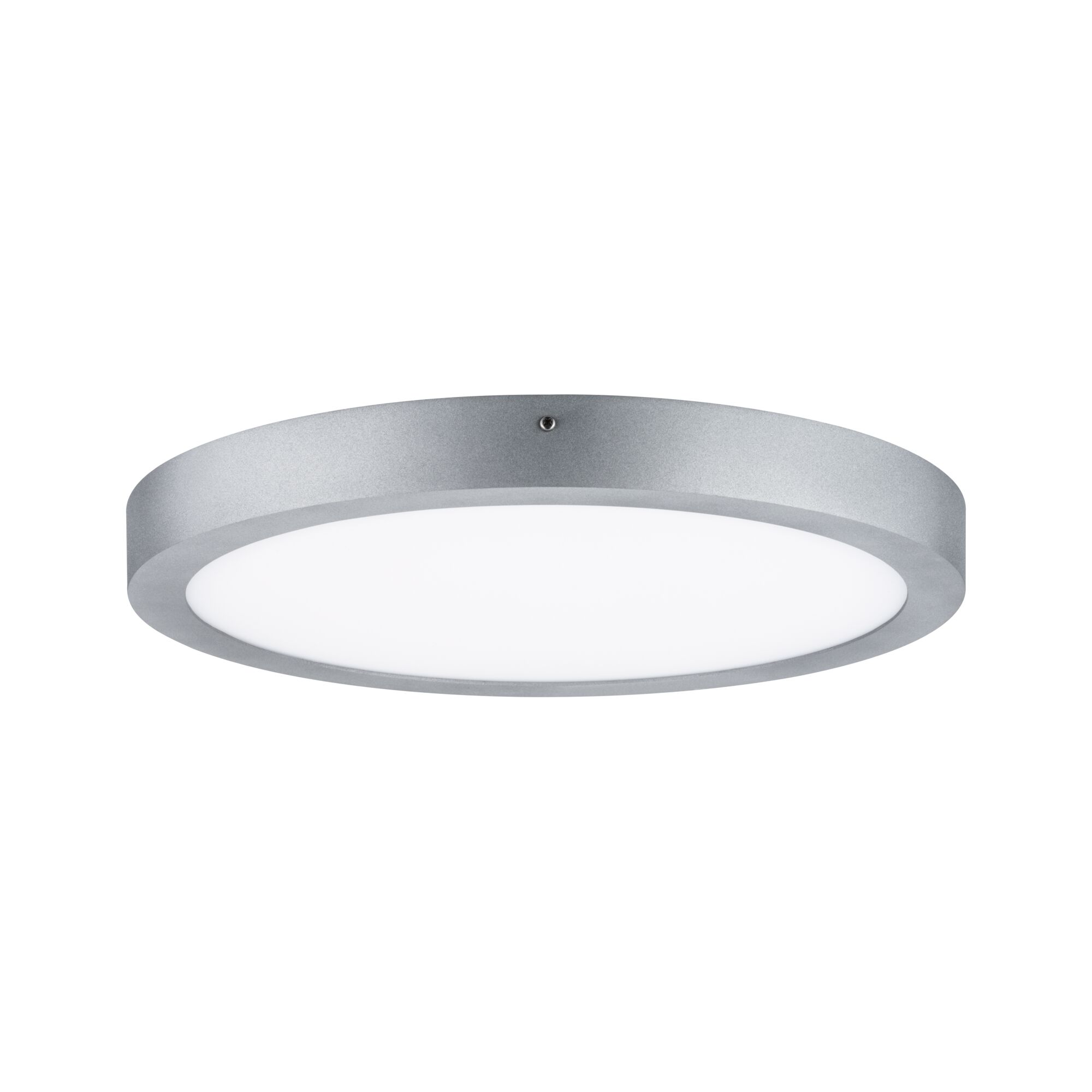 Ronde plafondlamp van zilverkleurig metaal met witte diffuser voor moderne binnenverlichting