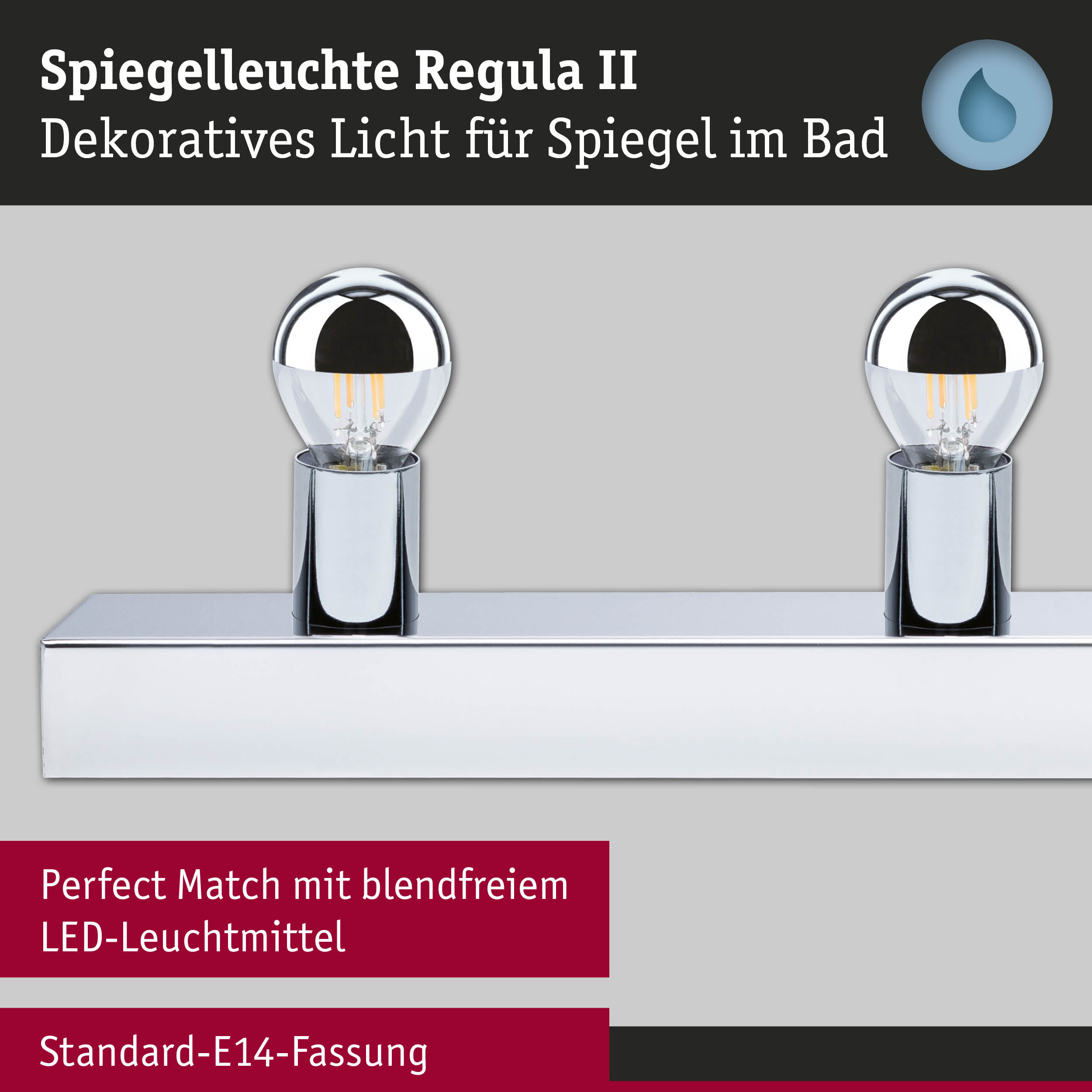 Set Spiegelleuchte Regula II inkl. Leuchtmittel 4-flammig IP44 E14 2700K 4x440lm 230V 4x4,8W dimmbar Chrom/Kopfspiegel Silber