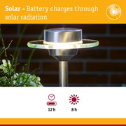 Solar stainless steel garden light with glass ring and energy-saving LED illumination