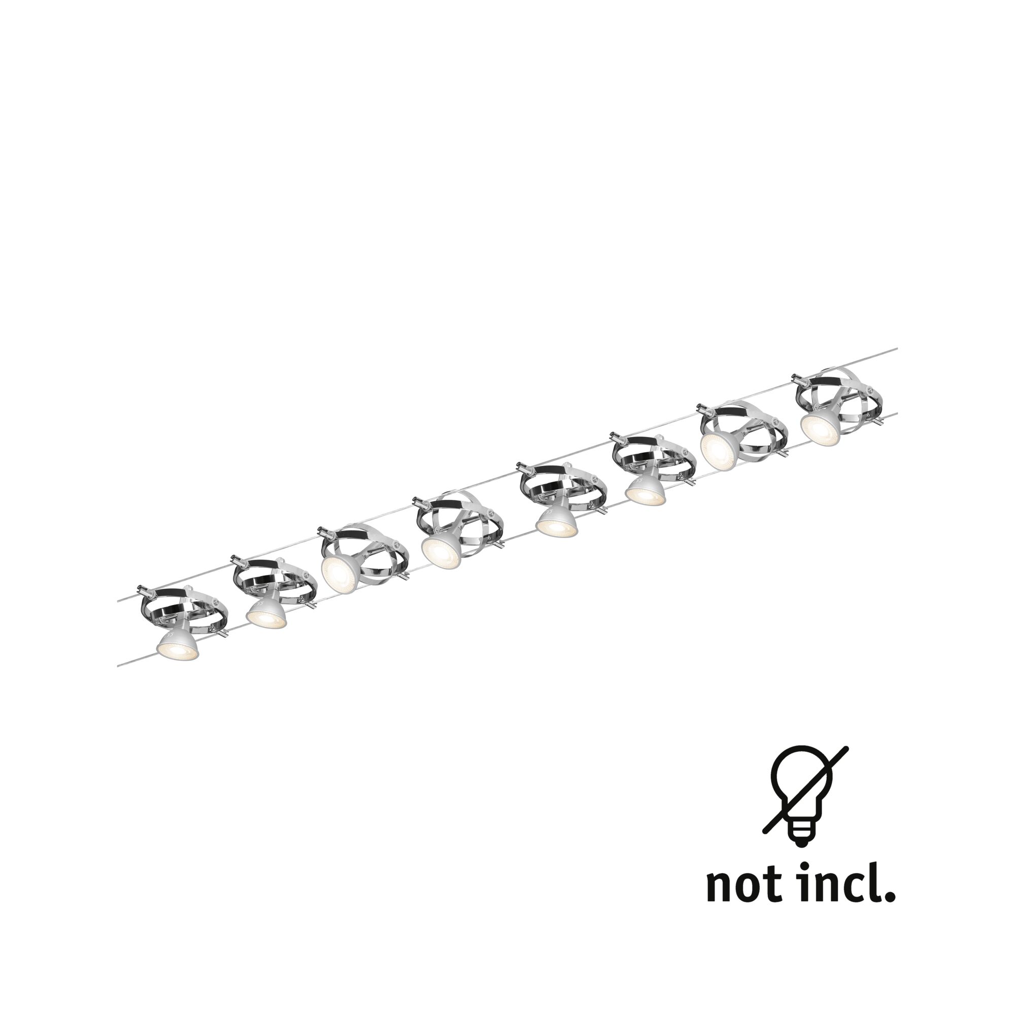 Spot sur câble moderne avec huit spots chromés réglables sans ampoules pour éclairage polyvalent