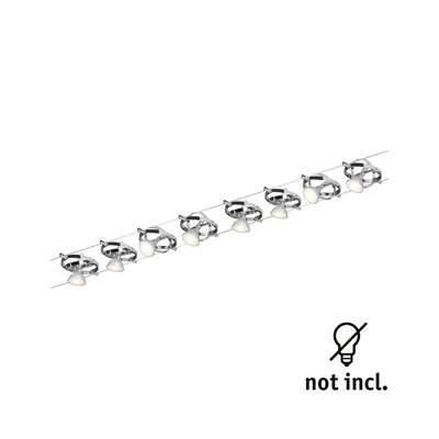 Spot sur câble moderne avec huit spots chromés réglables sans ampoules pour éclairage polyvalent