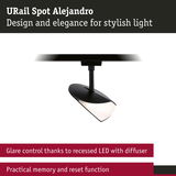 Black URail Spot Alejandro with recessed LED and diffuser for glare control and memory reset function