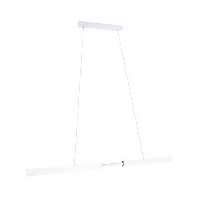 Moderne witte metalen LED-hanglamp met twee lange lichtbalken voor woonverlichting