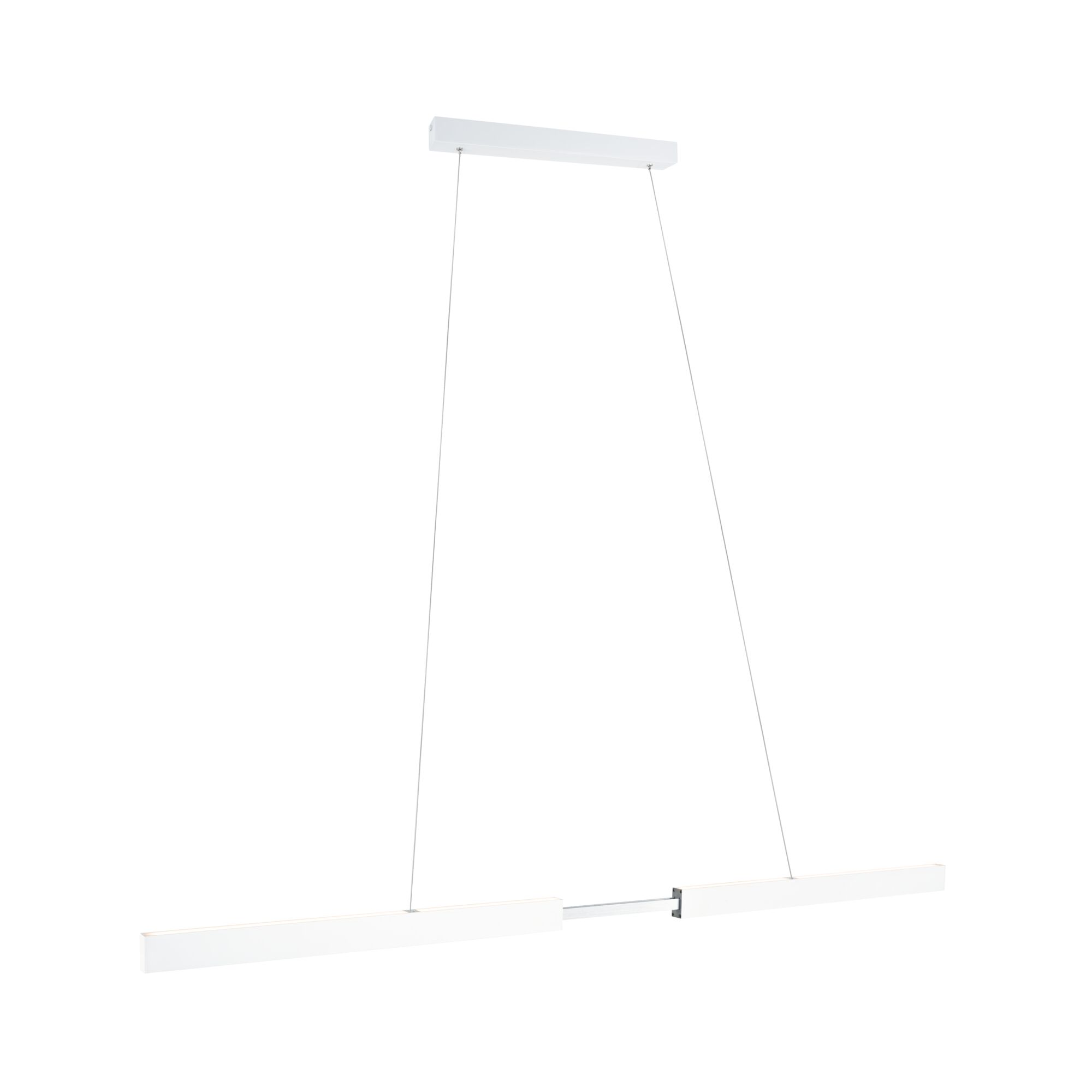 Suspension LED moderne blanche en métal avec deux barres lumineuses et câbles fins