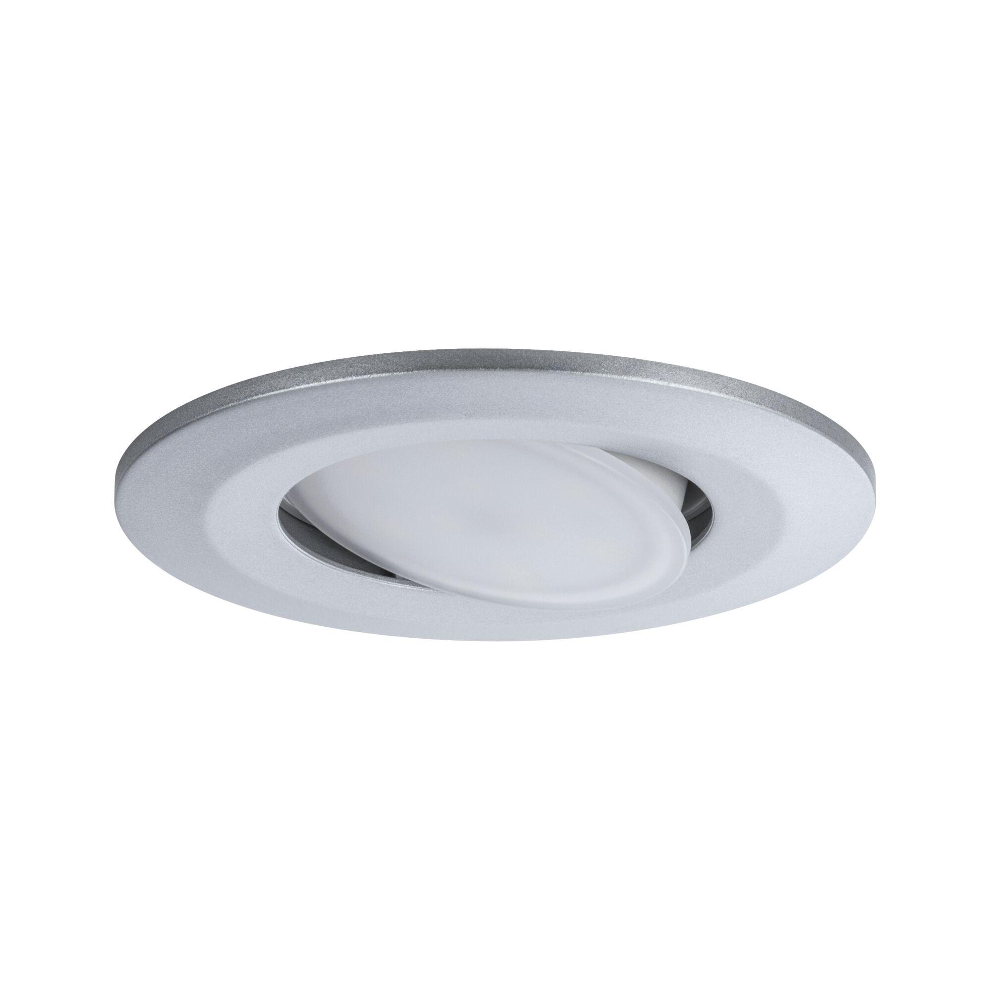 Round recessed spotlight in silver metal with white LED bulb for modern interior lighting