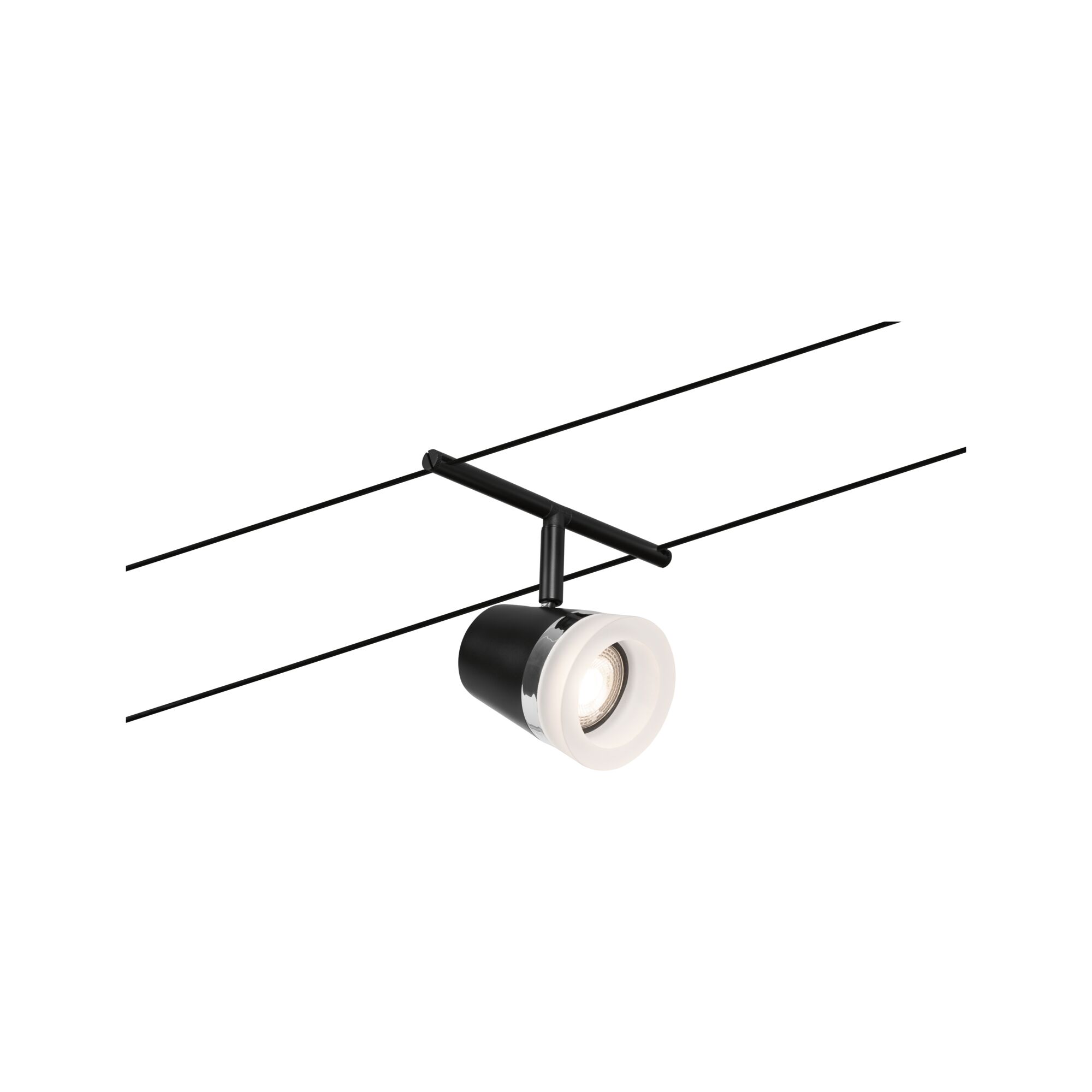 Schwarze LED-Seilstrahlerleuchte mit weißem Diffusor für moderne Innenbeleuchtung und flexible Akzentbeleuchtung