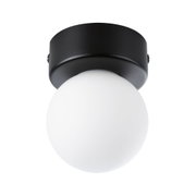 Round ceiling light with black metal base and white glass diffuser for modern home lighting