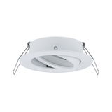 White plastic recessed spotlight with adjustable light output and metal springs for ceiling installation