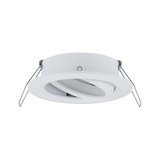 White plastic recessed spotlight with adjustable light output and metal springs for ceiling installation
