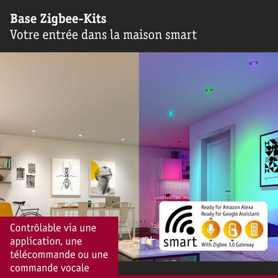 Éclairage maison intelligente avec passerelle Zigbee 3.0 contrôlable par application, télécommande ou commande vocale