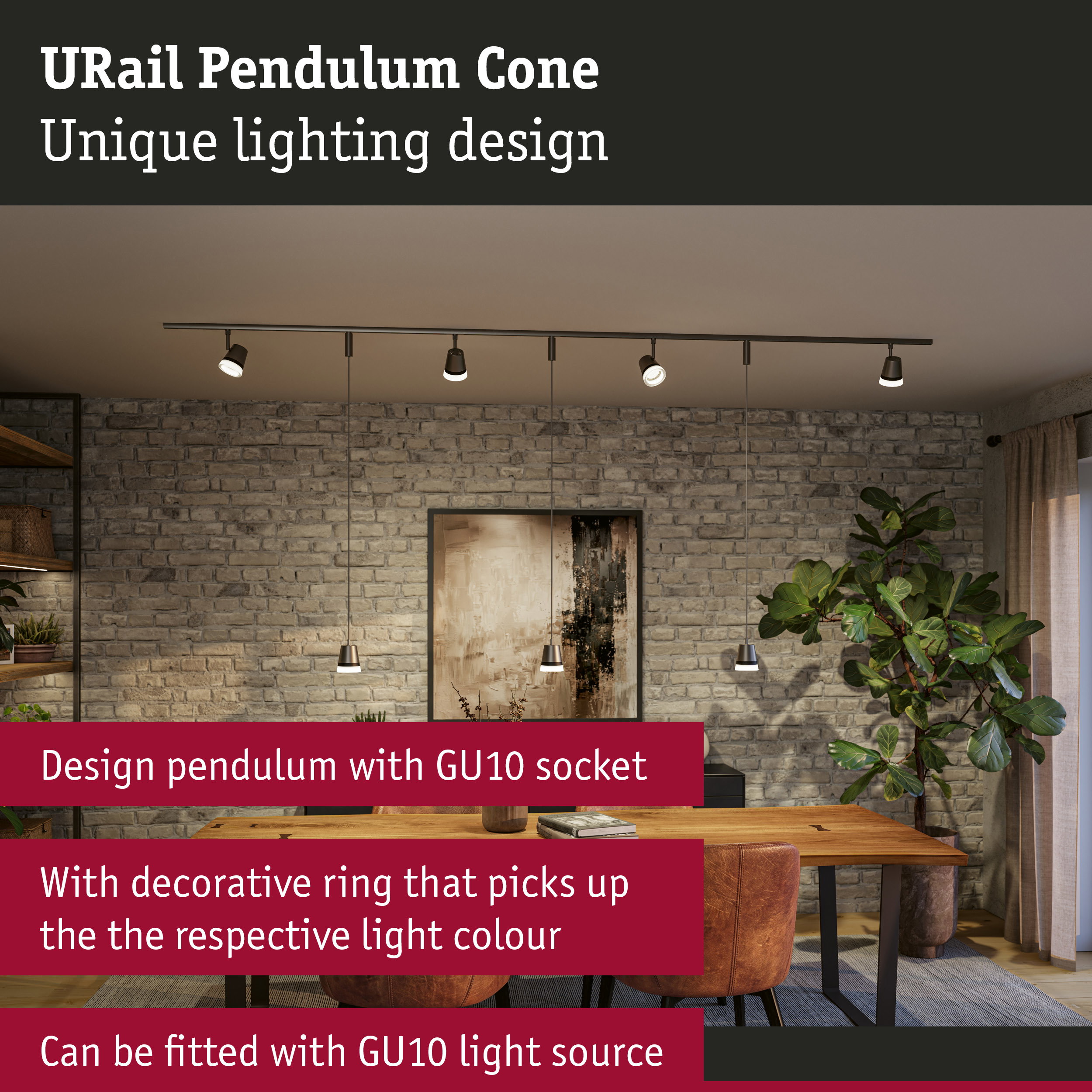 URail Pendants Cone GU10 max. 10W dimmable 230V Titanium