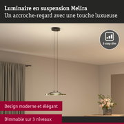 Luminaire suspendu Melira en métal doré avec éclairage LED dimmable sur 3 niveaux, design moderne