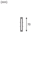 Technical drawing of a narrow component measuring 70 mm in length