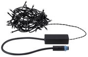 Schwarze LED-Lichterkette mit transparenten Lampen und Anschlusskabel für Außenbeleuchtung
