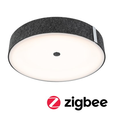 Round ceiling light with grey felt edge and white diffuser, modern LED lamp with Zigbee control