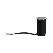 Black metal recessed light with silver rim and cable for indoor lighting installation