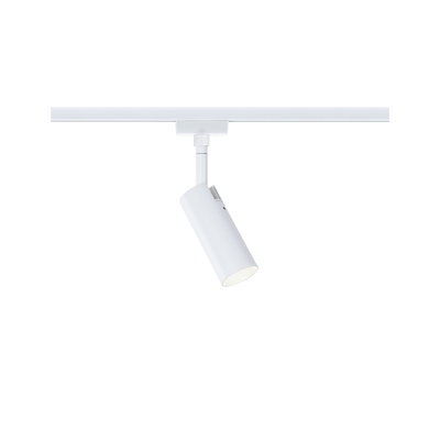 Modern white metal LED spotlight on track system for flexible room lighting