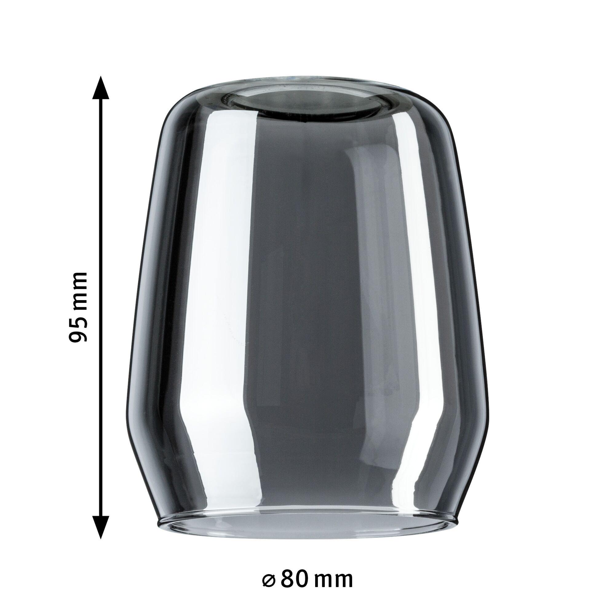 Transparenter Glaslampenschirm in Grau mit 95 mm Höhe und 80 mm Durchmesser für LED-Leuchten.