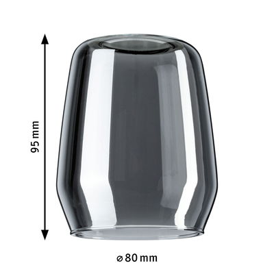Transparenter Glaslampenschirm in Grau mit 95 mm Höhe und 80 mm Durchmesser für LED-Leuchten.