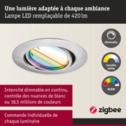Spot LED encastré en aluminium brossé avec intensité dimmable et réglage couleur RGBW pour éclairage intelligent