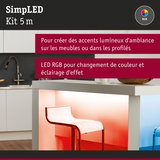 Kit LED RGB 5 m pour accents lumineux sur meubles et éclairage d’ambiance à changement de couleur
