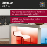 Kit LED RGB 5 m pour accents lumineux sur meubles et éclairage d’ambiance à changement de couleur