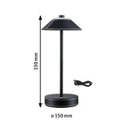 Schwarze Tischlampe aus Leder mit weißer Naht, 330 mm hoch, 150 mm Durchmesser, USB-Kabel inklusive