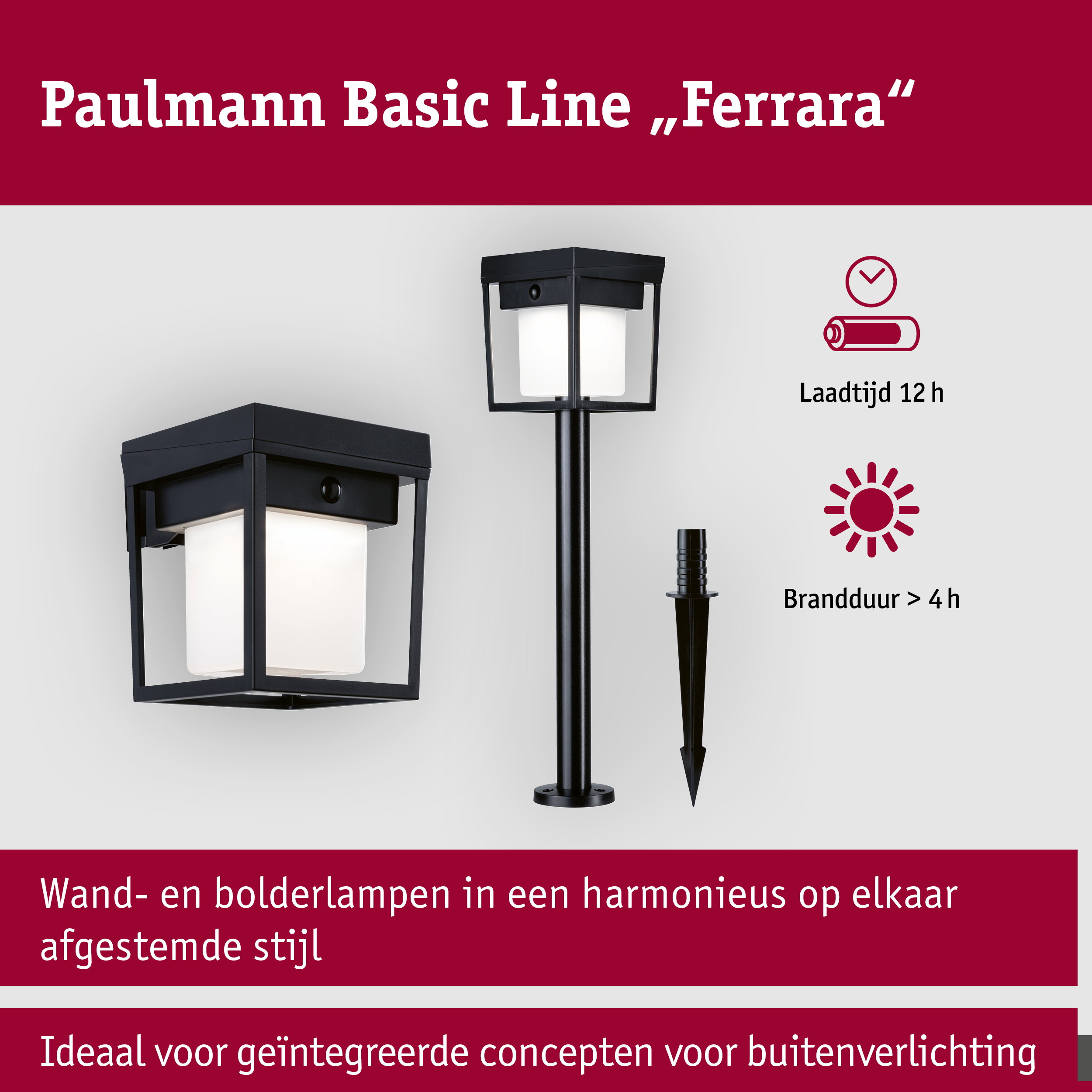 Solar LED-wandarmatuur voor buiten Ferrara IP44 hoekig 121x156mm 3000K 4,2W 400lm 3,7V Zwart