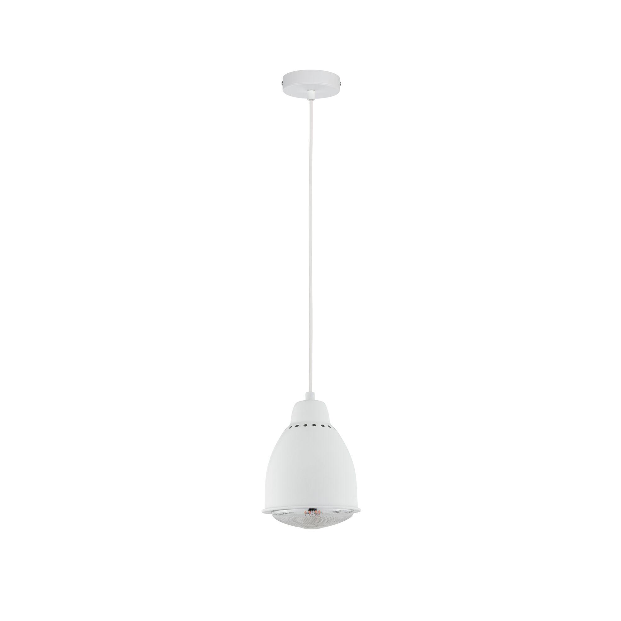 Witte metalen hanglamp met ronde vorm en ventilatiegaten, moderne binnenverlichting