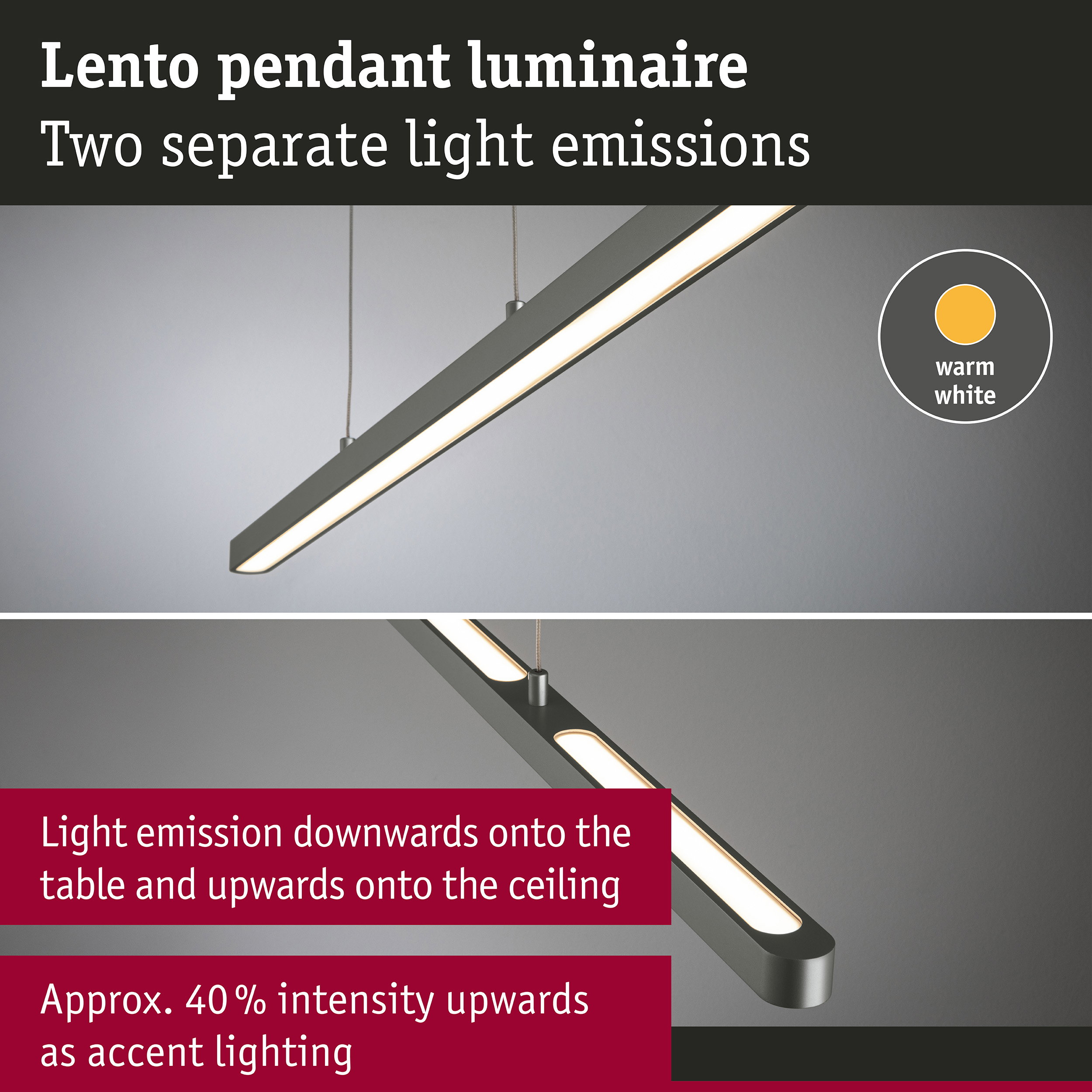 LED Pendant light Lento 2700K 2200lm 36W Titanium