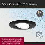 Black Calla LED recessed light with WhiteSwitch technology for selectable white light colour 3000K to 6500K