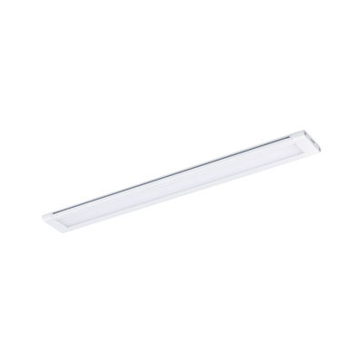 Schlanke weiße LED-Unterbauleuchte aus Kunststoff für moderne Küchenbeleuchtung.