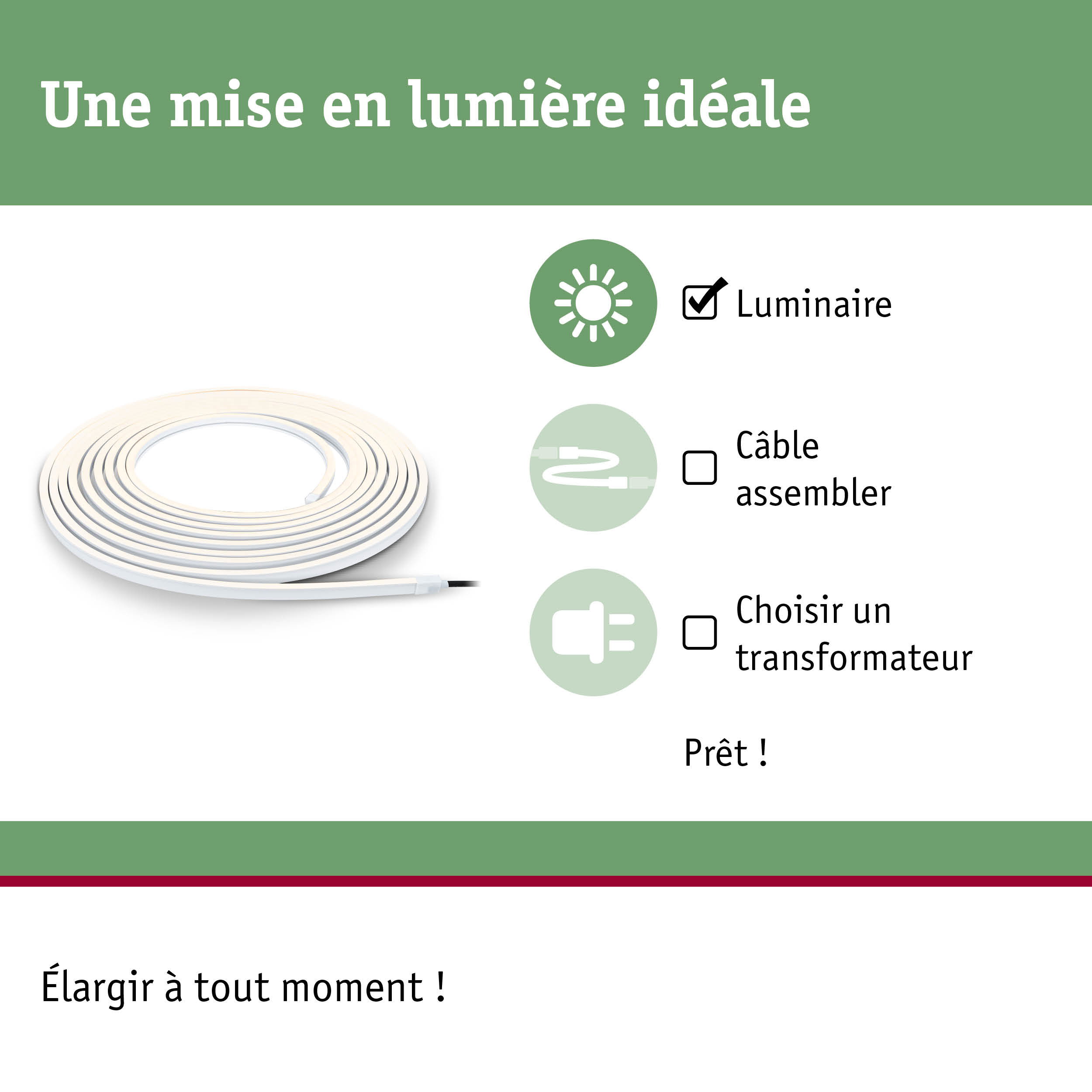 Bande LED flexible blanche avec installation simple pour un éclairage intérieur polyvalent