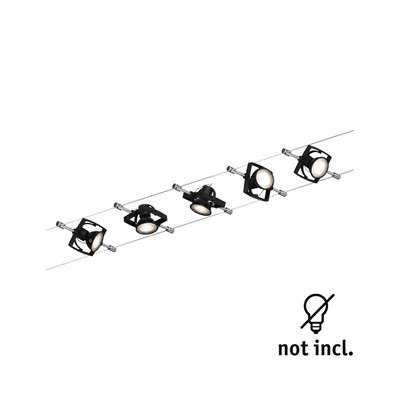 Système d'éclairage à câble LED noir avec cinq spots métalliques réglables pour une lumière moderne