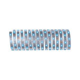 Bande LED flexible avec lumières bleues sur ruban blanc pour éclairage moderne.