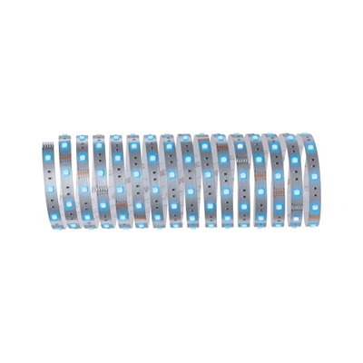 Bande LED flexible avec lumières bleues sur ruban blanc pour éclairage moderne.