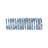 Bande LED flexible avec lumières bleues sur ruban blanc pour éclairage moderne.