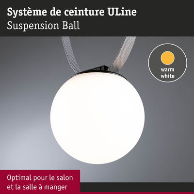 Suspension ULine Ball ronde avec lumière blanc chaud, idéale pour salon et salle à manger