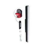 Zwarte LED-lamp met witte diffuser, USB-kabel, schroeven en plakstrip voor flexibele montage