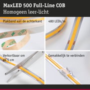 MaxLED 500 COB LED-strip met 480 LEDs/m, zelfklevend en knipbaar voor flexibele verlichting